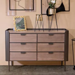 Viadurini Night Design Kommoden-Schlafzimmerkommode aus Tannenholz und Grauguss mit 6 Schubladen - Cooper