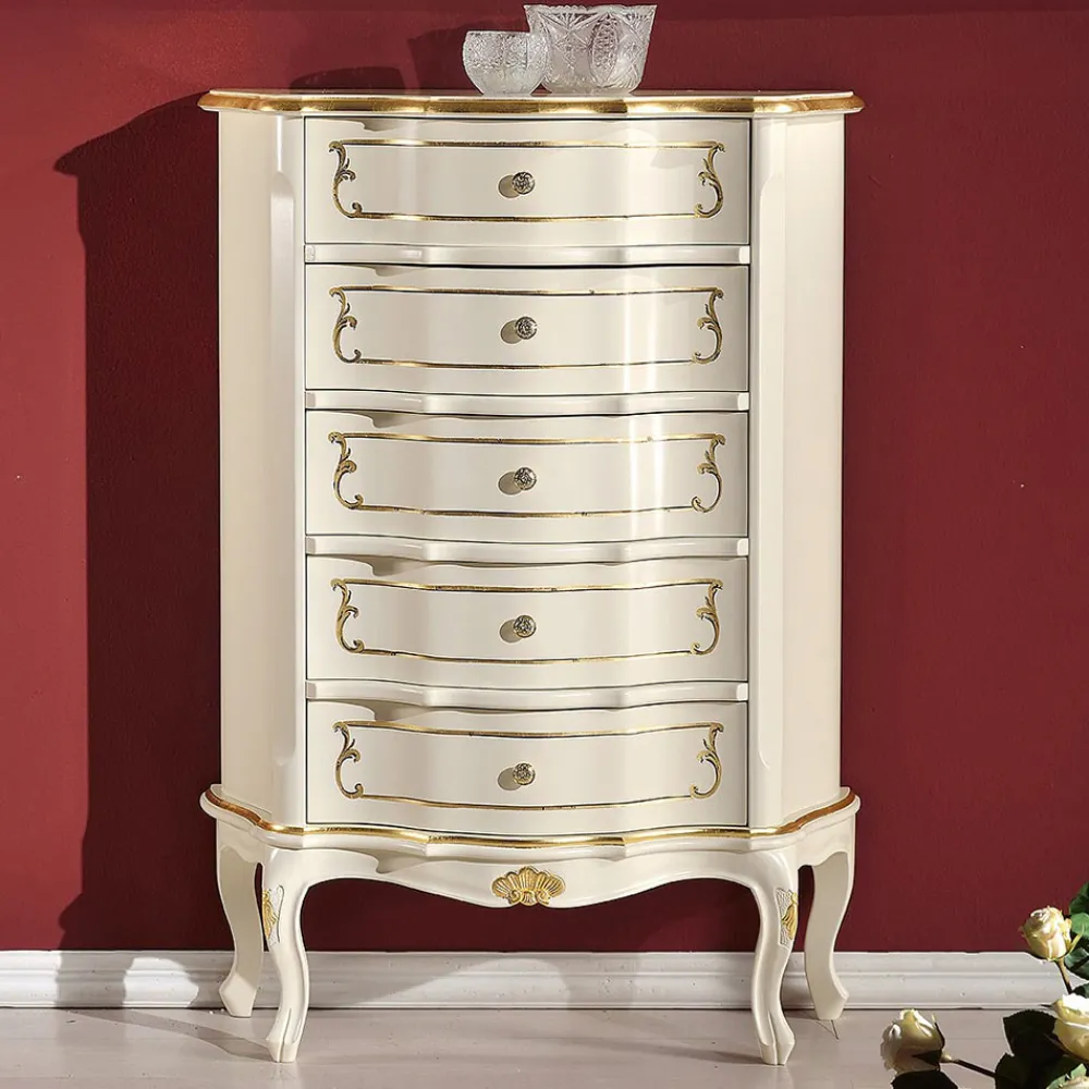 Viadurini Classic Kommoden-Schlafzimmerkommode mit 5 klassischen Holzschubladen Made in Italy - Leonor