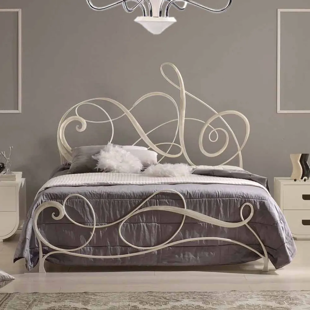 Viadurini Night Design Maßgeschneiderte Möbel|Schmiedeeisen Doppelbetten-Schmiedeeisen Doppelbett Dekoration 160x190 cm Atena Made in Italy
