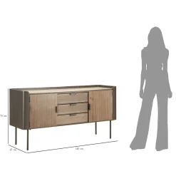 Viadurini Living Anrichte-Schrank aus Tannenholz und Grauguss mit 3 Schubladen und 2 Türen - Cooper