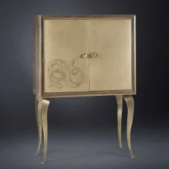 Viadurini Living Anrichte-Schrank Joy mit 2 Türen, aus Massivholz und Anilinleder