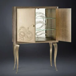 Viadurini Living Anrichte-Schrank Joy mit 2 Türen, aus Massivholz und Anilinleder