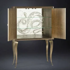 Viadurini Living Anrichte-Schrank Joy mit 2 Türen, aus Massivholz und Anilinleder