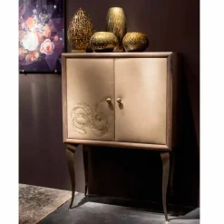 Viadurini Living Anrichte-Schrank Joy mit 2 Türen, aus Massivholz und Anilinleder