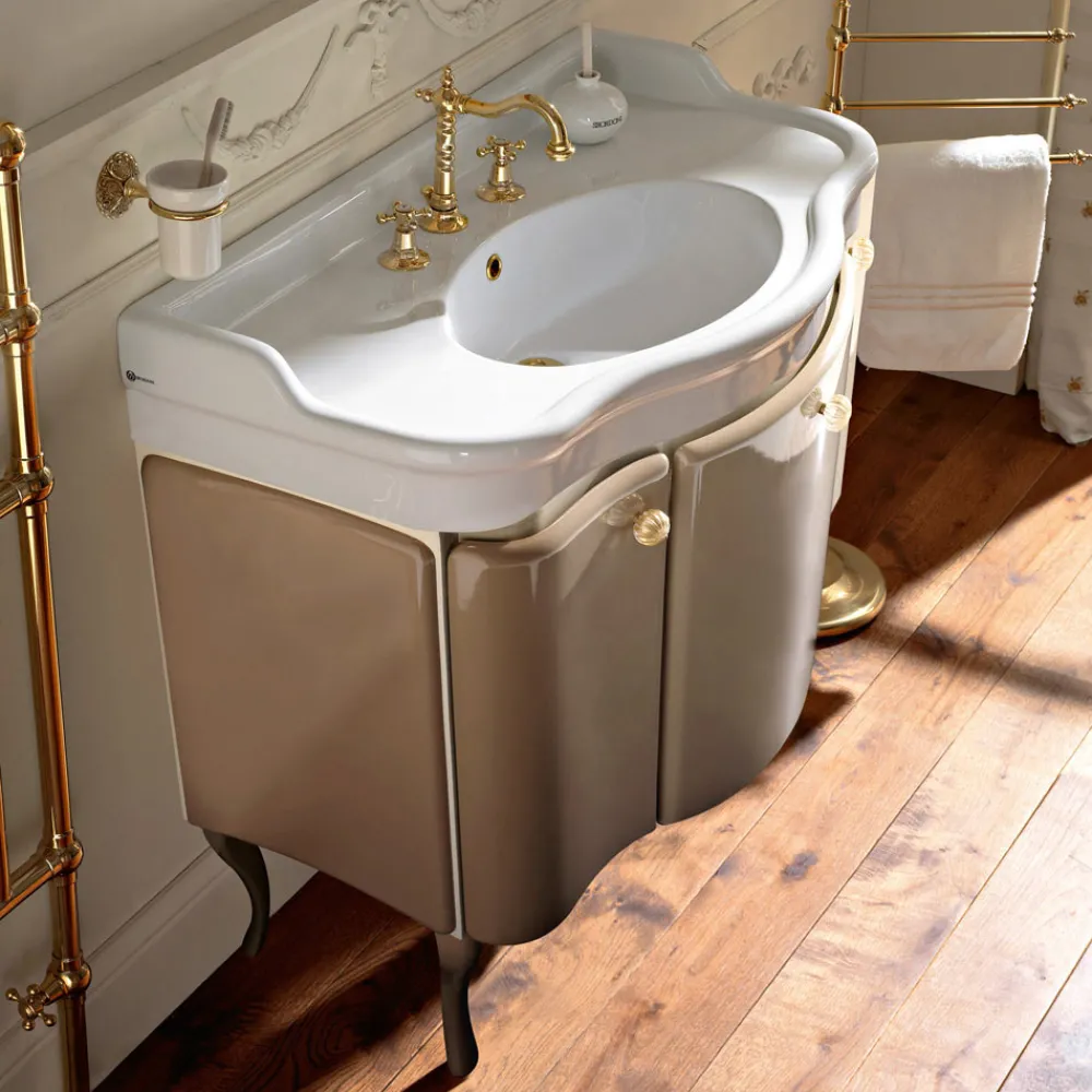 Viadurini Bathroom Badmöbel Stehend-Schrank mit zwei Türen und glänzend lackiertem Korb, hergestellt in Italien – Candy