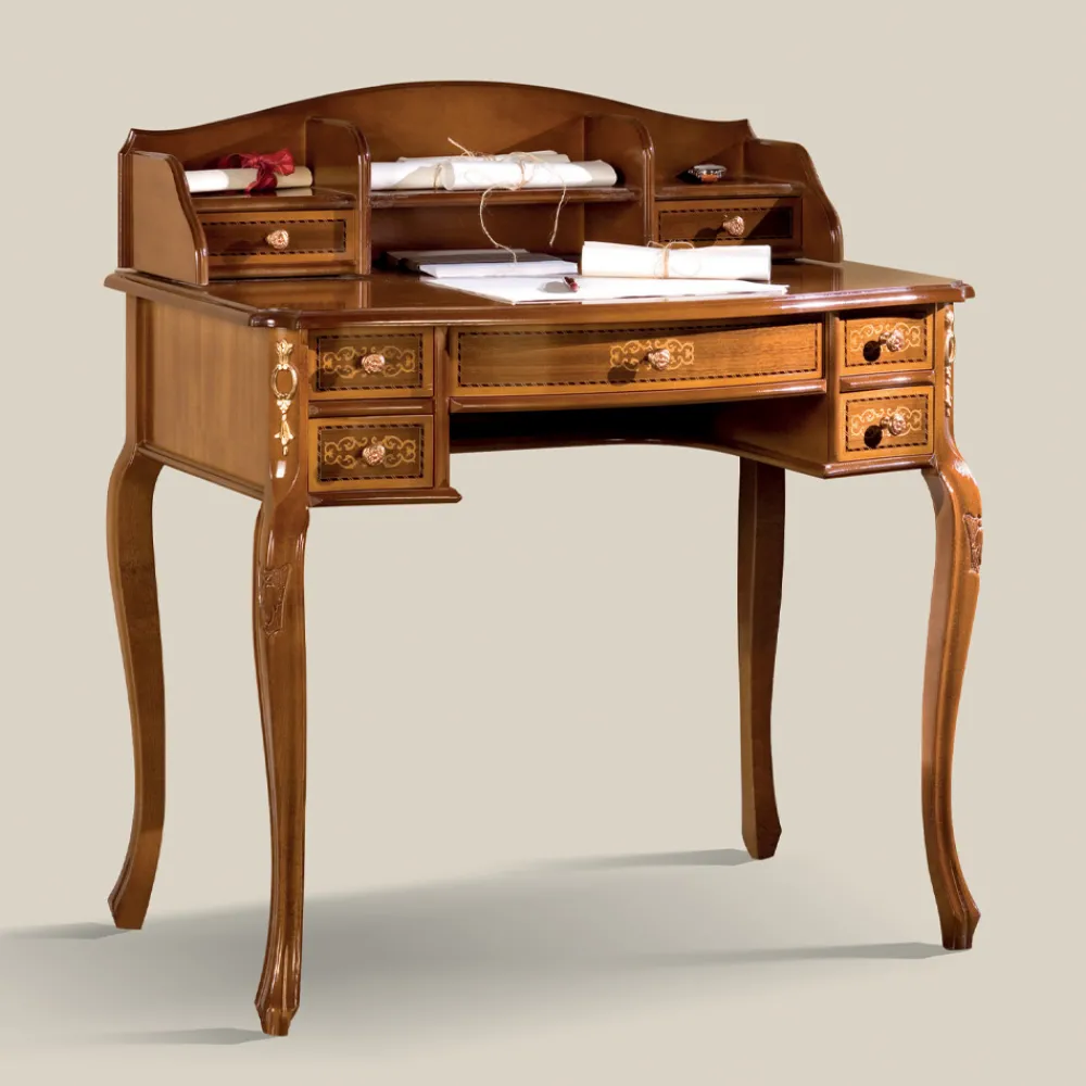 Viadurini Classic Anrichte-Schreibtisch 7 Schubladen Walnussholz mit Intarsien Made in Italy - Katerine