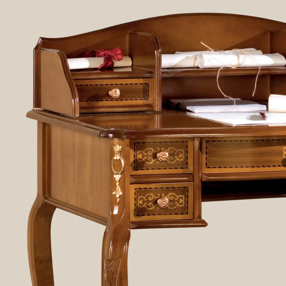 Viadurini Classic Anrichte-Schreibtisch 7 Schubladen Walnussholz mit Intarsien Made in Italy - Katerine