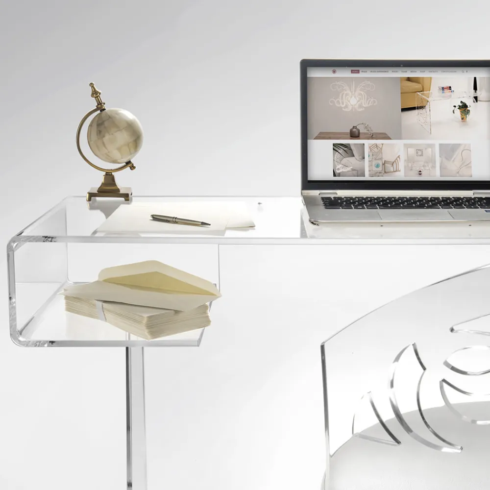 Viadurini Living Design Schreibtische-Schreibtisch aus transparentem Plexiglas mit Regal Made in Italy - Studiorum