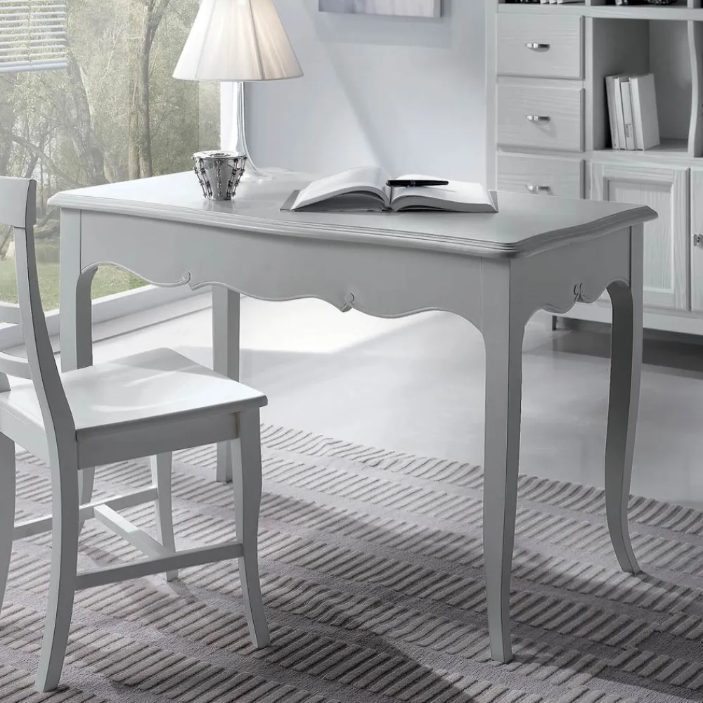 Viadurini Classic Design Schreibtische-Schreibtisch aus weiß lackierter massiver Pappel, hergestellt in Italien – Liber