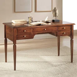 Viadurini Classic Design Schreibtische-Schreibtisch mit 5 Schubladen aus Massivholz, hergestellt in Italien – Fontus