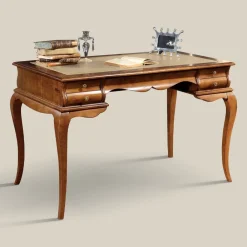 Viadurini Classic Design Schreibtische-Schreibtisch mit 5 Schubladen Walnussholz und Kunstleder Made in Italy - Hastings