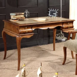 Viadurini Classic Design Schreibtische-Schreibtisch mit 5 Schubladen Walnussholz und Kunstleder Made in Italy - Hastings