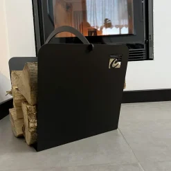 Viadurini Fire Design Kaminholzständer Aus Eisen Und Stahl-Schwarzer Stahl Moderner Holzhalter Kaminholz Hergestellt in Italien - Libeccio