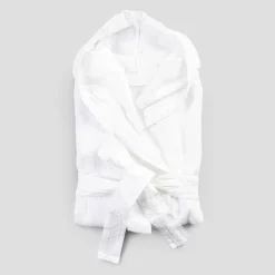 Viadurini Textile Bademäntel-Schwerer weißer Bademantel aus Leinen mit italienischer Luxushaube - Palace