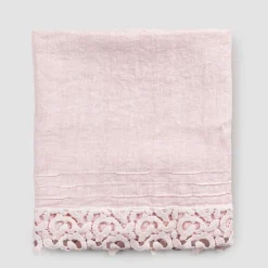 Viadurini Textile Handtücher-Schweres Leinen Badetuch mit Poema Lace Italienische Qualität 2 Farben - Castle