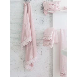 Viadurini Textile Handtücher-Schweres Leinen Badetuch mit Poema Lace Italienische Qualität 2 Farben - Castle