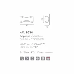 Selene Venezia Moderne Wandleuchten-Selene Ionica Wandleucht aus Stahl und Glas, 40x12H20cm,made in Italy