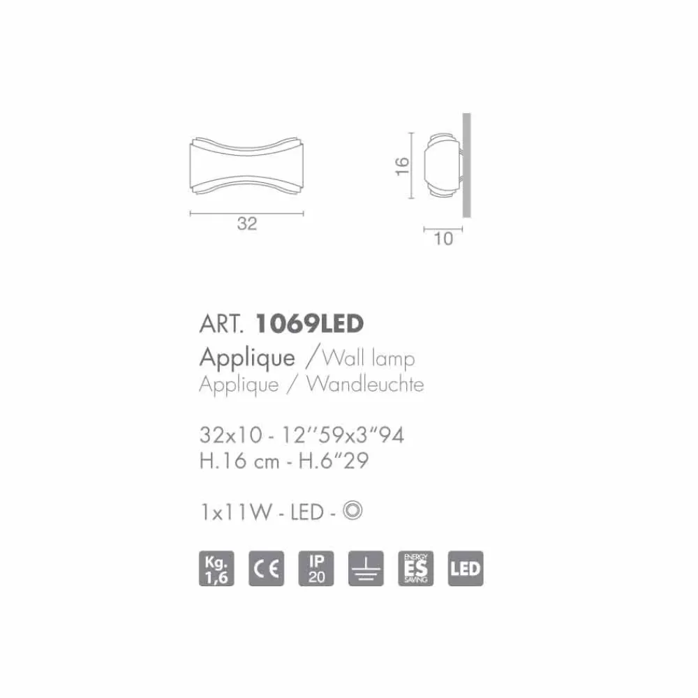 Selene Venezia Moderne Wandleuchten-Selene Ionica Wanleuchter aus Stahl und Glas,32x10H16cm, made in Italy