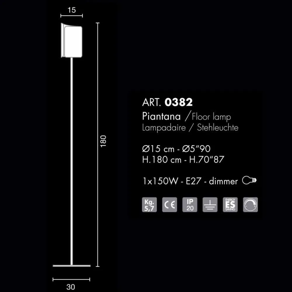 Selene Venezia Designer Stehlampen-Selene Papiro Stehlampe aus Kristall, Ø15 H 180cm, modernes Design
