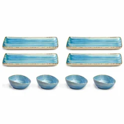 Viadurini Kitchen Teller Set-Service 8 farbige rechteckige Platten und Schüssel Modernes Design in Steinzeug - Simba