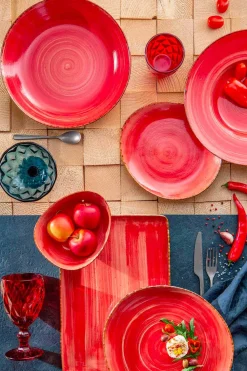 Viadurini Kitchen Teller Set-Service 12 rechteckige und runde farbige Steinzeugplatten, modernes Design - Simba