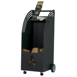 Viadurini Fire Design Kaminholzständer Aus Eisen Und Stahl-Servierwagen aus Metall und Holz mit Regal und 4 Rädern, hergestellt in Italien – Geco