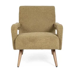 Viadurini Living Klassische Sessel-Sessel mit Armlehnen aus Gummibaumholz und Sitz mit Wolleffekt - Patrizia