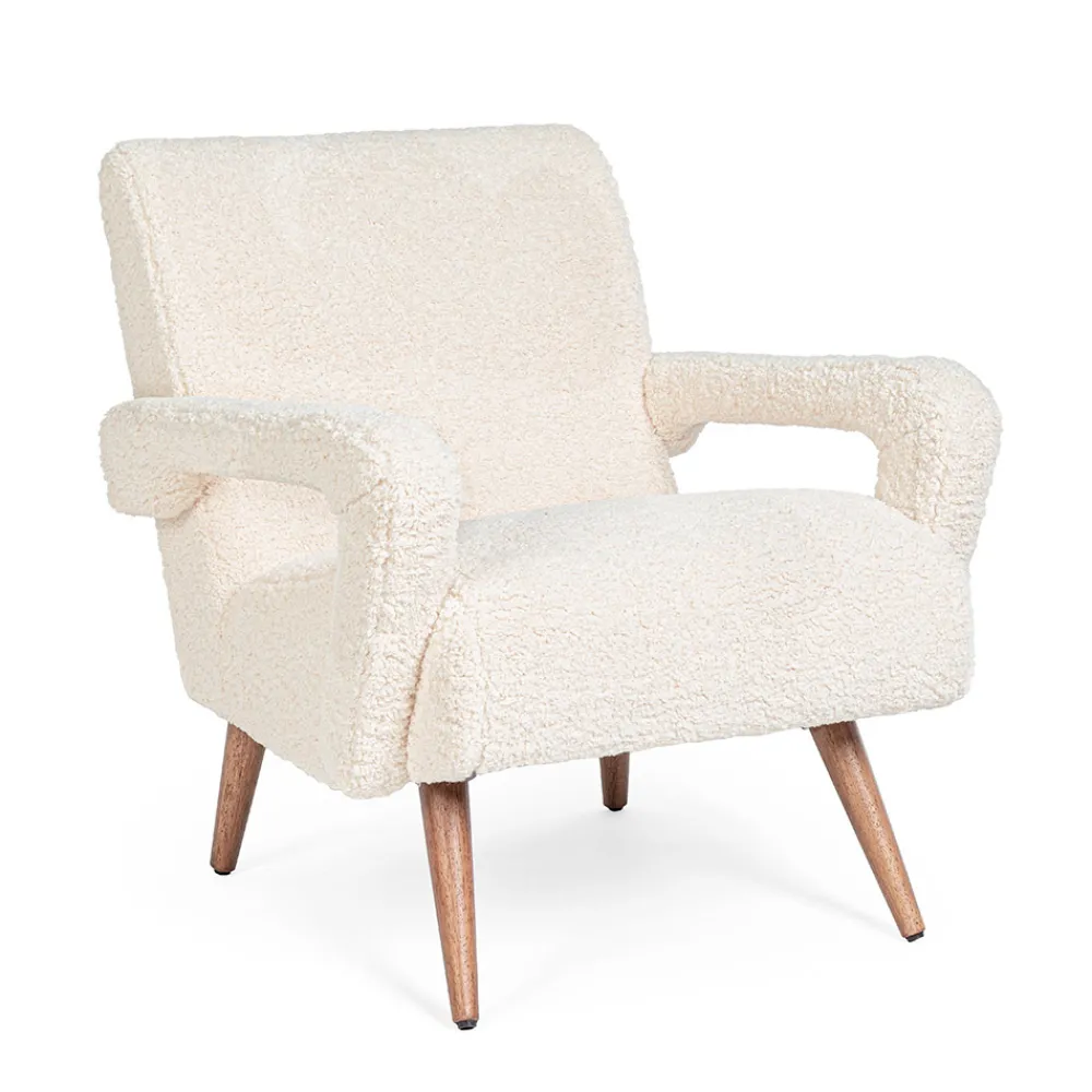 Viadurini Living Klassische Sessel-Sessel mit Armlehnen aus Gummibaumholz und Sitz mit Wolleffekt - Patrizia