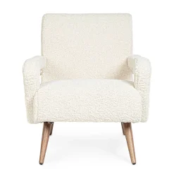 Viadurini Living Klassische Sessel-Sessel mit Armlehnen aus Gummibaumholz und Sitz mit Wolleffekt - Patrizia