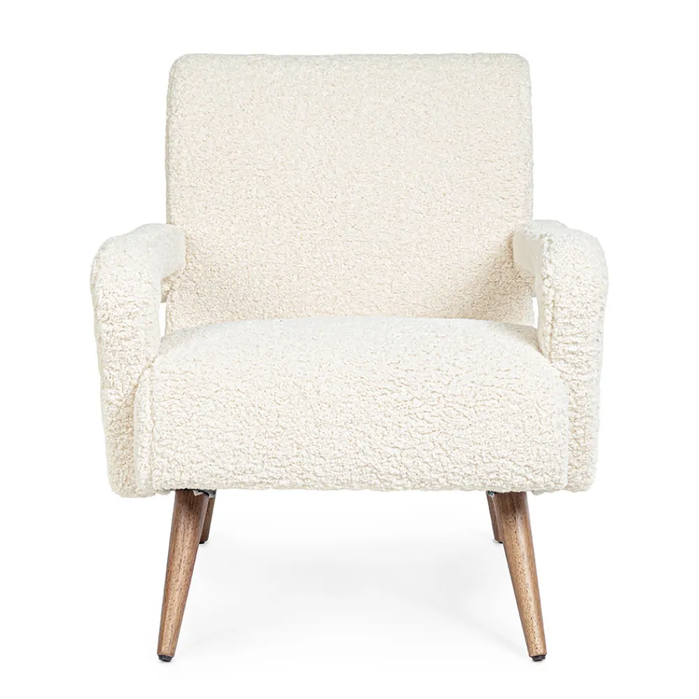 Viadurini Living Klassische Sessel-Sessel mit Armlehnen aus Gummibaumholz und Sitz mit Wolleffekt - Patrizia