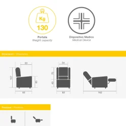 Viadurini Living Aufstehsessel Und Massagesessel-Sessel mit drehbarem Stahlgestell und Fußstütze, hergestellt in Italien – Valentina