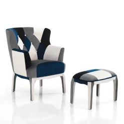 Viadurini Living Moderne Sessel-Sessel mit Pouf aus Patchworkstoff – Bromo