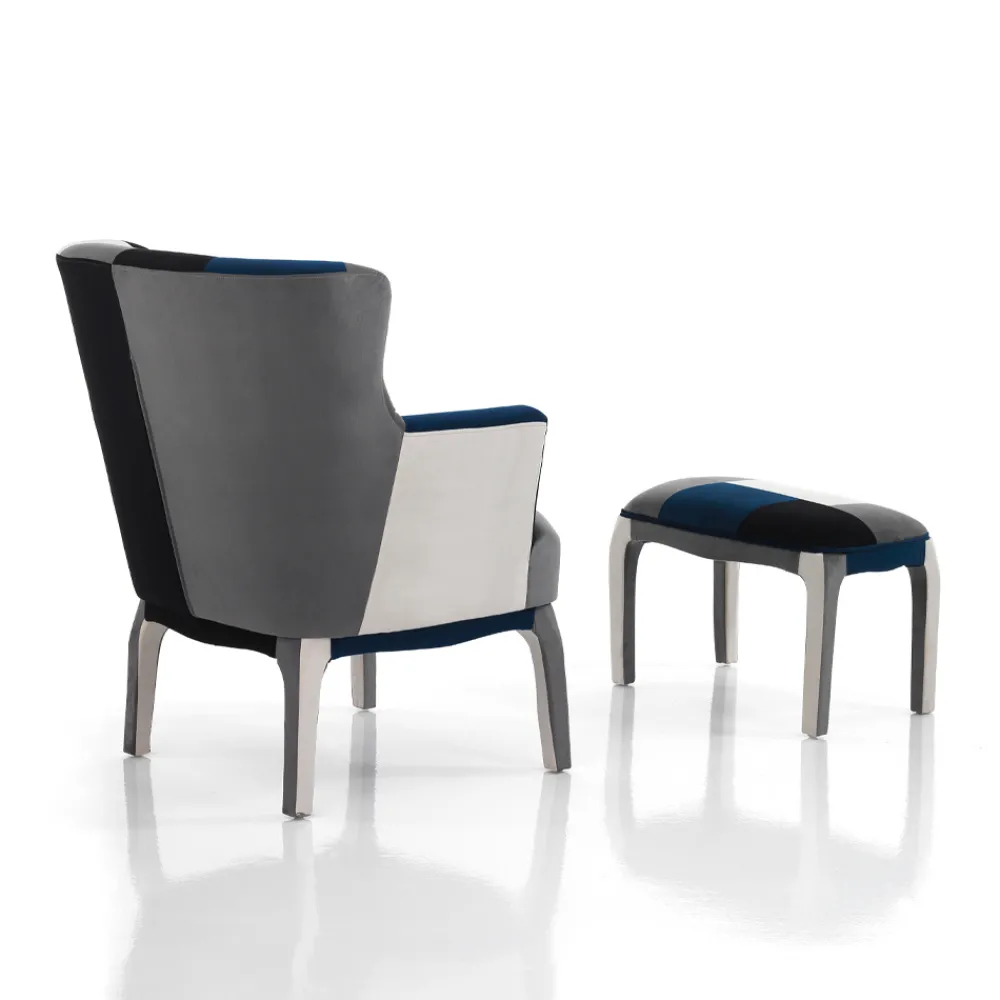 Viadurini Living Moderne Sessel-Sessel mit Pouf aus Patchworkstoff – Bromo