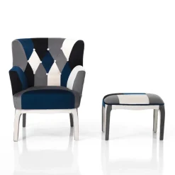 Viadurini Living Moderne Sessel-Sessel mit Pouf aus Patchworkstoff – Bromo