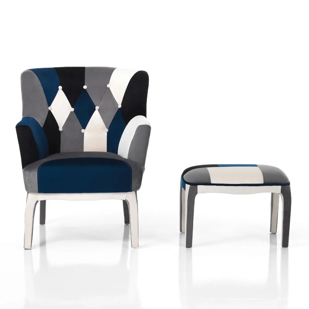 Viadurini Living Moderne Sessel-Sessel mit Pouf aus Patchworkstoff – Bromo