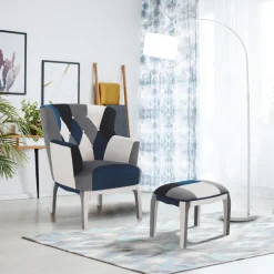 Viadurini Living Moderne Sessel-Sessel mit Pouf aus Patchworkstoff – Bromo