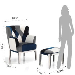 Viadurini Living Moderne Sessel-Sessel mit Pouf aus Patchworkstoff – Bromo