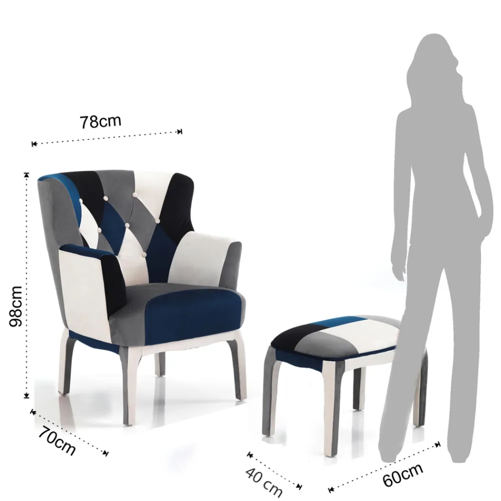 Viadurini Living Moderne Sessel-Sessel mit Pouf aus Patchworkstoff – Bromo