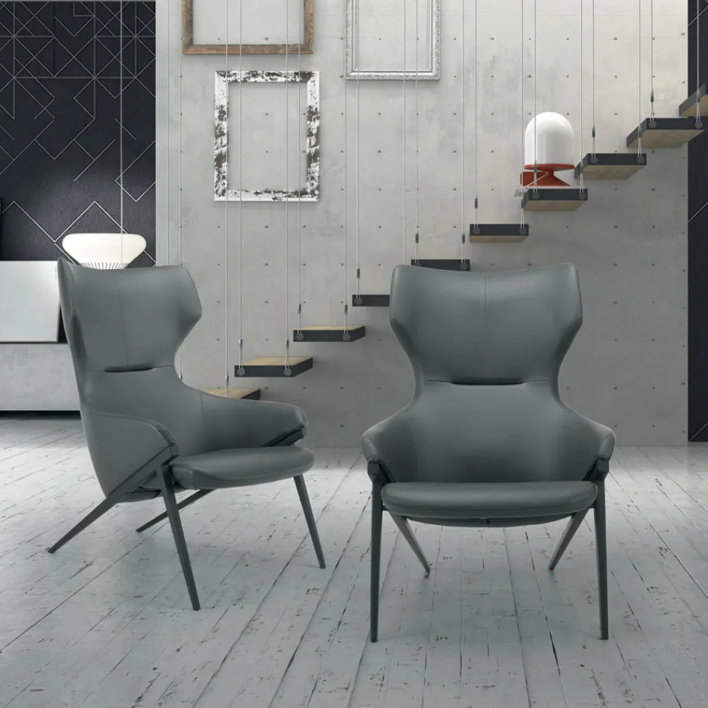 Viadurini Living Moderne Sessel-Sessel mit Stahlstruktur und Graphit-Öko-Ledersitz, hergestellt in Italien – Reggio