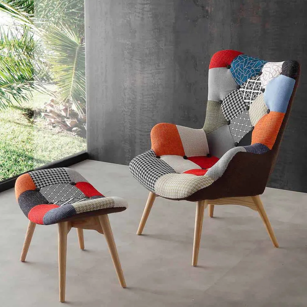 Viadurini Living Moderne Sessel-Sessel Patchwork In Multicolor mit Massivholz Beine Veronica