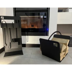 Viadurini Fire Design Kaminbesteck-Set Design Kaminholzset  aus schwarzem Stahl Made in Italy - Ostro