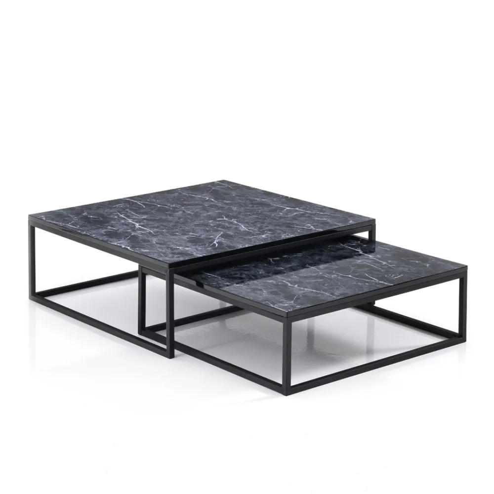 Viadurini Living Moderne Couchtische-Set mit 2 Couchtischen aus MDF mit Marmoroberfläche – Osmium