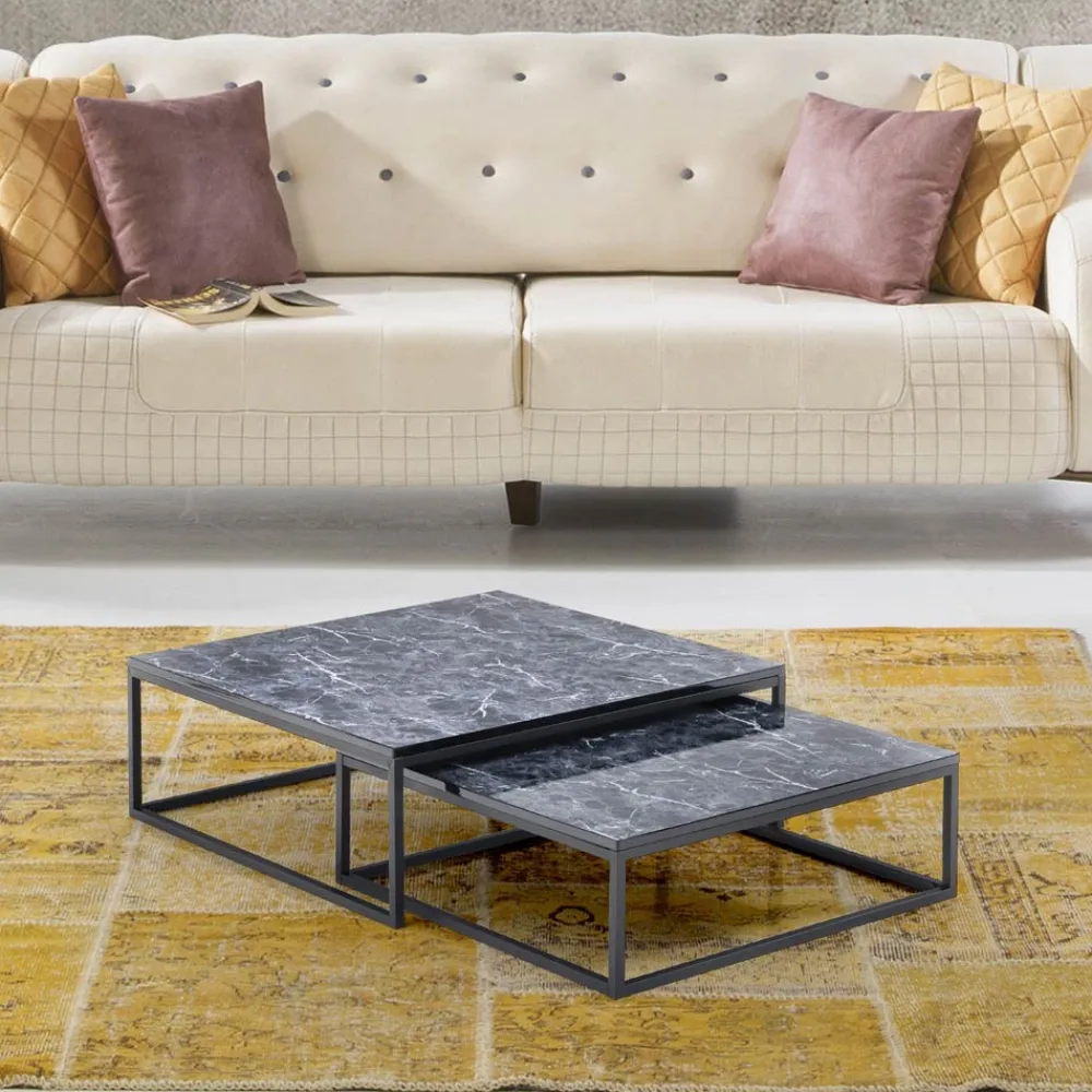 Viadurini Living Moderne Couchtische-Set mit 2 Couchtischen aus MDF mit Marmoroberfläche – Osmium