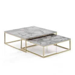 Viadurini Living Moderne Couchtische-Set mit 2 Couchtischen aus MDF mit Marmoroberfläche – Osmium