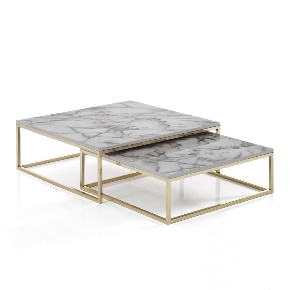 Viadurini Living Moderne Couchtische-Set mit 2 Couchtischen aus MDF mit Marmoroberfläche – Osmium