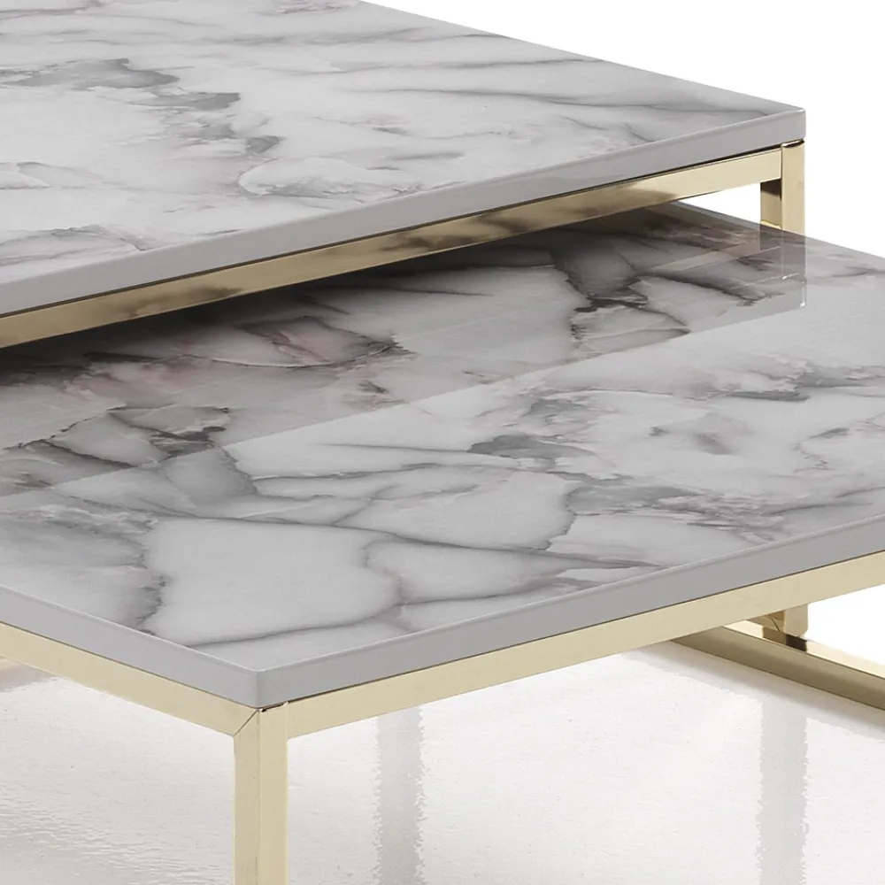 Viadurini Living Moderne Couchtische-Set mit 2 Couchtischen aus MDF mit Marmoroberfläche – Osmium