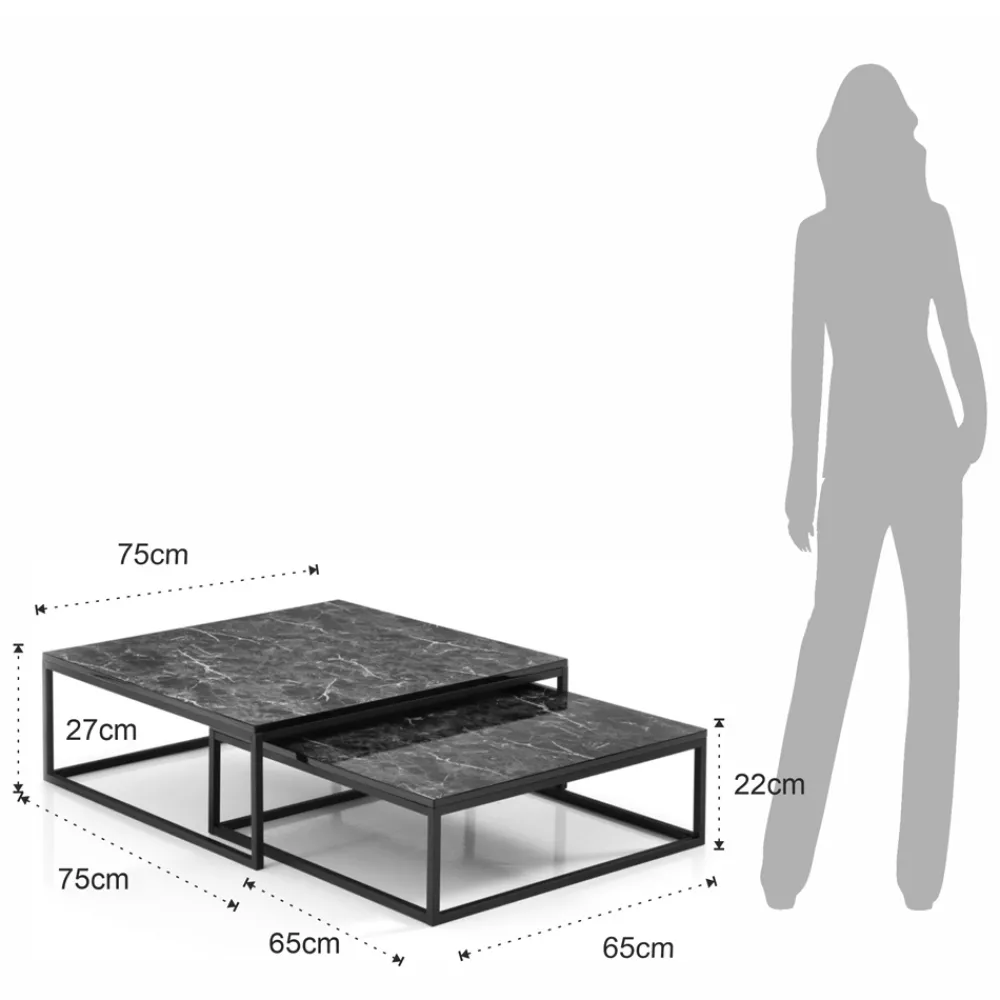 Viadurini Living Moderne Couchtische-Set mit 2 Couchtischen aus MDF mit Marmoroberfläche – Osmium