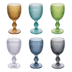 Viadurini Kitchen Weinkelch-Set mit 12 Kelchen 210 ml aus farbigem Glas und Reliefarbeit - Sonnenuntergang
