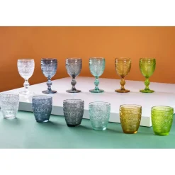 Viadurini Kitchen Weinkelch-Set mit 12 Kelchen 210 ml aus farbigem Glas und Reliefarbeit - Sonnenuntergang