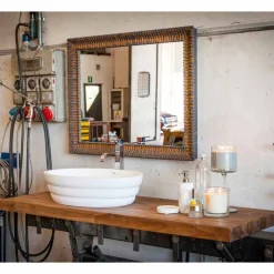 Viadurini Badmöbel Hängend-Set von Design-Hängemöbeln für Badezimmer aus gestreiftem Teak Poggio